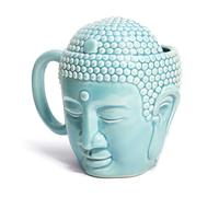 iFutniew Taza de café Tathagata con forma de Buda, taza de cabeza de Buda, taza de cerámica, fácil de usar, verde