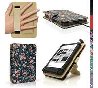 igadgitz 'Collection 'Designer' Motifs Rose Florale Etui Housse Cuir PU pour Kobo Touch 2, Kobo Glo HD 2015 & Kobo Aura Folio Case Cover avec Courroie de Main & Support
