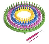 igadgitz home U6988 - Telar Redondo, Telar Circular, Loom Knitting Loom Set, Kit de Tejido (4 tamaños - 14cm|19cm|24cm|29cm) con Aguja de Punto y Ganchillo - Multicolor