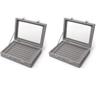 igadgitz home U6997 - Caja Anillo Caja Joyero Organizador de Anillos con Forro de Terciopelo Ring Box - Anillos, Aretes, Gemelos - Gris - Medio (Paquete de 2)