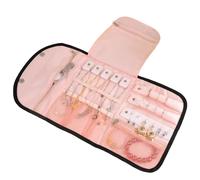 igadgitz home U7253 - Organizador plegable de viaje para joyas, bolsa de joyería, bolsa portátil para joyas, almacenamiento en rollo de joyas, color negro y melocotón