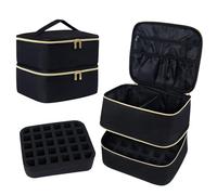 igadgitz home U7268 Porta Esmaltes de Uñas, Organizador de Esmaltes Semipermanentes y Lámpara de Uñas, Estuche Manicura (Capacidad para 30 Botellas de 15 ml) con asa de Transporte - Negro