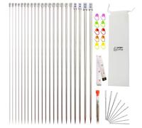 igadgitz home U7272 Juego de Agujas de Tejer de 44 piezas de 35 cm, (11 Pares, 2-8 mm), Marcadores de puntos, Cinta Métrica y Agujas con Bolsa con Cordón - Gris Plateado