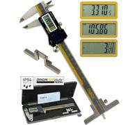 iGAGING Absolute Origin - Calibre digital de 0-6 pulgadas, acero inoxidable IP54, puerto de salida SPC/USB, lectura de fracciones, base de profundidad, funda, manual, batería