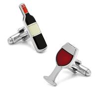 iGame Gemelos con diseño de botella de vino tinto y cristal, de latón de calidad, con caja de regalo, 18*8*2mm, Cobre, Sin gemas.