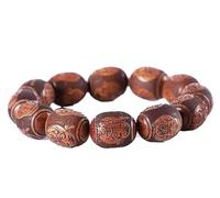 IGGLL Bead Bracelet Buddhist,Beads Bracelet,Exquisite Carved Sandalwood jujube Bead Bracelet with Buddha Beads Big Leaf Yellow Flower Pear Bracelet Five Blessings and Longevity Style(B)