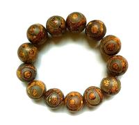 IGGLL Bead Bracelet Buddhist,Beads Bracelet,Feng Shui Tibetan Mala Prayer Buddha Feng Shui Buddhist Meditation Amulet Three Eyes Dzi Bead Bracelet Bead Bracelet for Unisex(14mm)