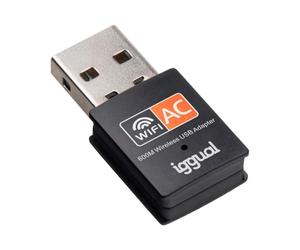iggual Adaptador USB-WiFi 5 para PC - Velocidad 600 Mbps. Stick USB 2.0- Antena de Doble Banda 5GHz 2.4GHz-Dongle Inalámbrico- Pincho para PC WPA, Compatible con Windows, macOS, Linux. Indicador Led.