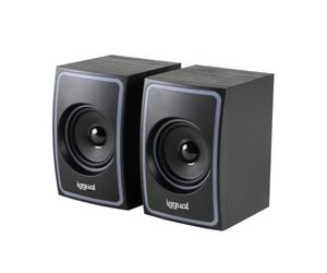 iggual Altavoces Activos 2.0 10W para Oficina y PC, Sonido Estéreo para Videollamadas, Altavoces de Escritorio Multimedia, Conexión Mini-Jack+Bluetooth 5.0, Alimentación USB Diseño: Madera Negra.