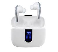 iggual - Auriculares Inalámbricos Bluetooth 5.3 con Micrófono, Cancelación de Ruido y Control Táctil - Incluye Estuche de Carga Tipo C con Pantalla (Blanco)