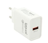 iggual. Cargador rápido 18 W USB A- Tecnología QC 3.0. Compatible Cualquier Marca Dispositivo móvil. Protección sobrecalentamiento. Color Blanco.