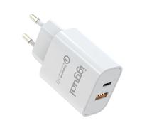 iggual. Cargador Doble rápido 20W Carga máx. Total 1x20W USB-A tecnología QC 3.0 + 1x 20 W USB-A-P. Compatible Cualquier Marca Dispositivo móvil. Blanco