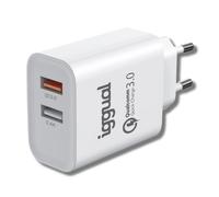 iggual. Cargador Doble rápido 30W Carga máxima Total. 1x18W USB-A tecnología QC 3.0 + 1x12W USB-A. Compatible Cualquier Marca Dispositivo móvil.Blanco