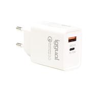 iggual. Cargador Doble rápido con Carga simultanea de 20W - Consta de 1 Puerto de 20W USB-A tecnología QC 3.0 + 1 Puerto de 20 W USB-C-PD. Compatible Cualquier Marca Dispositivo móvil Blanco