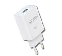 iggual. Cargador rápido 18 W USB A- Tecnología QC 3.0. Compatible Cualquier Marca Dispositivo móvil. Protección sobrecalentamiento. Color Blanco.
