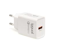 iggual. Cargador rápido 18 W USB A- Tecnología QC 3.0. Compatible Cualquier Marca Dispositivo móvil. Protección sobrecalentamiento. Color Blanco.