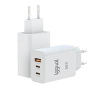 iggual Cargador Rápido GAN 65W Triple Puerto (USB-A QC3.0 + 2 USB-C PD/PPS), Carga Rápida Ultra-Fast- Cargador Universal de Pared, 65W Carga Máxima- Power Delivery PSS- Compacto y Seguro - Blanco