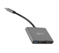 iggual Hub 3 en 1 - Dispone de USB- A 3.0, HDMI (4K@30Hz) y USB-C PD. - Carga Rápida hasta 100W - Transferencia Datos hasta 5 Gbit/s. - Compatible con Mac OS, Windows, Linux- Color Metalizado