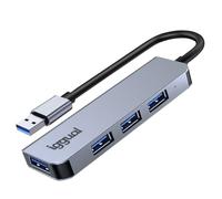 iggual Hub USB-A HUB-A-4p – 4 puertos USB 3.0 5 Gbit/s, carcasa aluminio, Plug & Play, plateado