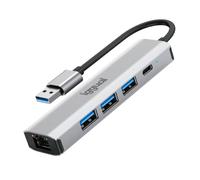 iggual Hub USB-A (5 en 1) -Incluye Salidas: 3X Tipo C-3.0,+ 1 USB-C+1 Ethernet Gigabit RJ45 - Adaptador Multipuerto -Plug & Play, Listo para Usar, para Windows, macOS y Linux- Carcasa de Aluminio.