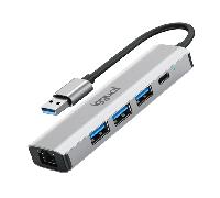 iggual Hub USB-A (5 en 1) -Incluye Salidas: 3X Tipo C-3.0,+ 1 USB-C+1 Ethernet Gigabit RJ45 - Adaptador Multipuerto -Plug & Play, Listo para Usar, para Windows, macOS y Linux- Carcasa de Aluminio.