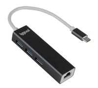 iggual - Hub USB-C con 4 Puertos, Adaptador USB C con 3 Puertos para USB 3.0 y 1 Puerto RJ45 Gigabit Ethernet, Adaptador Tipo C Compatible con Macbook Pro/Air, iPhone y Galaxy, Cable de 15cm