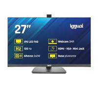 iggual Monitor 27” IPS Full HD - Pivotante, Inclinacion, Rotación y Giro 90º. Altura Ajustable - 16:9-120 Hz - Webcam Retráctil 3 Mpx Ideal Videoconferencias- Color 90% sRGB - USB/HDMI/VGA- ML27WC