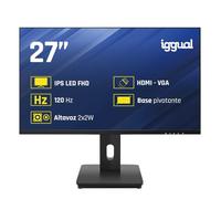 iggual- Monitor Giratorio 27" Pantalla IPS LED Pivotante - Resolución Full HD 100 Hz. - Formato 16:9, Ajustable en Altura. Rotación 45º / Giro 90 º e Inclinación 15ª a +20º (61,4x36,3x4,8 cm) ML27FA