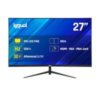iggual Monitor Profesional 27” con Altavoces Integrados- Panel IPS(1920x1080)@120Hz (FHD)-Respuesta 1ms- Pantalla Frameless 99% sRGB-Conexiones: VGA y HDMI-Flicker Free- Compatible VESA -Negro