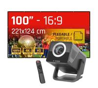 iggual - Pack Proyector Portátil Full HD 1080 p, (Android 14, WiFi, Bluetooth, HDMI) + Pantalla Proyección 100" Pulgadas, (Tela Plegable, Antiarrugas), Usos: Cine en Casa, Streaming, Gaming,