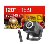 iggual - Pack Proyector Portátil Full HD 1080p, (Android 14, WiFi, Bluetooth, HDMI) + Pantalla Proyección 120" Pulgadas, (Tela Plegable, Antiarrugas), Usos: Cine en Casa, Streaming, Gaming.