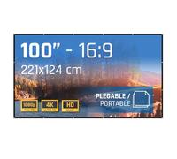 iggual - Pantalla de Proyección 100" Pulgadas- Tela Plegable- Antiarrugas- Formato Panorámico 16:9- Ángulo de visión 120º- Apta para Proyector y Retroproyector- 221 x 124 cm