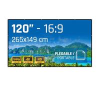 iggual - Pantalla de Proyección 120" Pulgadas- Tela Plegable- Antiarrugas- Formato Panorámico 16:9 - Ángulo de Visión 120º -Apta para Proyector y Retroproyector- 265 x 149 cm
