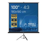 iggual Pantalla Proyección 100" Cuadrada-Portátil Manual Enrollable con Trípode- Visión 180º- Compatible 4K y Cualquier Proyector- Altura Ajustable- Bolsa Transporte y Trípode Incluido (180x180 cm)