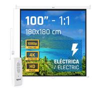 iggual Pantalla Proyección 100" Pulgadas Eléctrica Enrollable -Cuadrada 1:1 -Caída Ajustable -Mando Distancia e Interruptor Aux- Apto Pared/Techo -Compatible 4k y Cualquier Proyector (180x180cm)