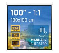 iggual Pantalla Proyección 100" Pulgadas- Enrollable Manual Cajetín - Formato Cuadrado 1:1- Ángulo Visión 180º- Altura Ajustable Apto Pared/Tech- Compatible 4K y Cualquier Proyector,(180x180 cm)