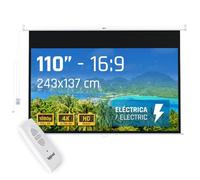 Iggual Pantalla Proyección 110" Pulgadas Eléctrica Enrollable -Panorámica 16:9 -Caída Ajustable -Mando Distancia e Interruptor Aux- Apto Pared/Techo -Compatible 4k y Cualquier Proyector (243x137 cm)