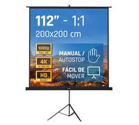 iggual Pantalla Proyección 112" Cuadrada- Portátil Manual Enrollable con Trípode- Visión 180º- Compatible 4K y Cualquier Proyector- Altura Ajustable -BolsaTransporte y Trípode Incluido (200x200 cm)
