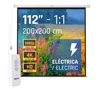 iggual Pantalla Proyección 112" Pulgadas Eléctrica Enrollable -Cuadrada 1:1 -Caída Ajustable -Mando Distancia e Interruptor Aux- Apto Pared/Techo -Compatible 4k y Cualquier Proyector (200x200cm)