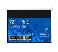 iggual Pantalla Proyección 72" Pulgadas- Enrollable Manual Panorámico- Formato 16:9- Ángulo Visión 180º- Altura Ajustable- Apto Pared/Techo- Compatible 4K y Cualquier Proyector, (159x89 cm)