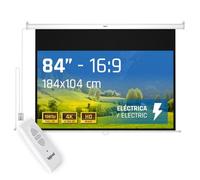 iggual Pantalla Proyección 84" Pulgadas -Eléctrica Enrollable -Panorámica 16:9 -Caída Ajustable -Mando Distancia e Interruptor Aux- Apto Pared/Techo -Compatible 4k y Cualquier Proyector(184x104 cm)