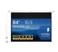 iggual Pantalla Proyección 84" Pulgadas -Eléctrica Enrollable -Panorámica 16:9 -Caída Ajustable -Mando Distancia e Interruptor Aux- Apto Pared/Techo -Compatible 4k y Cualquier Proyector(184x104 cm)