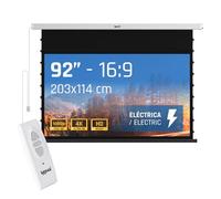iggual Pantalla Proyección 92" Pulgadas Eléctrica Enrollable Tensionada -Panorámica 16:9 -Control de Pared y Mando Remoto Infrarrojo -Compatible hasta 8k y Cualquier Proyector(203x114 cm)