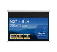 iggual Pantalla Proyección 92" Pulgadas- Enrollable Manual Panorámico- Formato 16:9- Ángulo Visión 180º- Altura Ajustable- Apto Pared/Techo- Compatible 4K y Cualquier Proyector, (203x114 cm)
