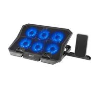 iggual - Base Refrigeradora Portátil de hasta 17” con 6 Ventiladores Silenciosos y Soporte para Móvil, Base Ajustable con 7 Alturas y Luz LED Azul, Incluye Cable USB-A (RP6V17)