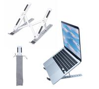 iggual - Soporte para Portátil de Escritorio, Base Plegable de Aluminio Ajustable, Atril Elevador para Portátil hasta 17”, Soporte Portátil de Mesa Antideslizante con Funda - Color Plata