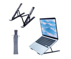 iggual - Soporte para Portátil de Escritorio, Base Plegable de Aluminio Ajustable, Atril Elevador para Portátil hasta 17”, Soporte Portátil de Mesa Antideslizante con Funda - Color Negro