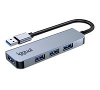 iggual Hub USB-A 3.0 Multipuerto(4 Puertos USB-A 3.0) - Adaptador USB-A de Alta Velocidad 5 Gbps, Carcasa de Aluminio, Plug & Play, Compatible con Windows/Mac/Linux - Plateado