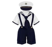 iGirlDress Baby Toddler Boys Nautical Sailor Outfit Short Suit 4 Piece Set, White/navy, m/6-12mos