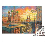 Iglesia a Orillas del Río Paisaje Puzzle de 1000 Piezas para Adultos Vista de Ciudad al Atardecer Juego de Puzzle 1000 Piezas Relajante Decoración Regalo 52x38cm/1000pcs